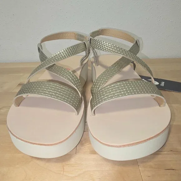 NWT Olukai Onohi Strappy Platform Woven Leather Sandal Women Size 11 Color Gold - Picture 3 of 13